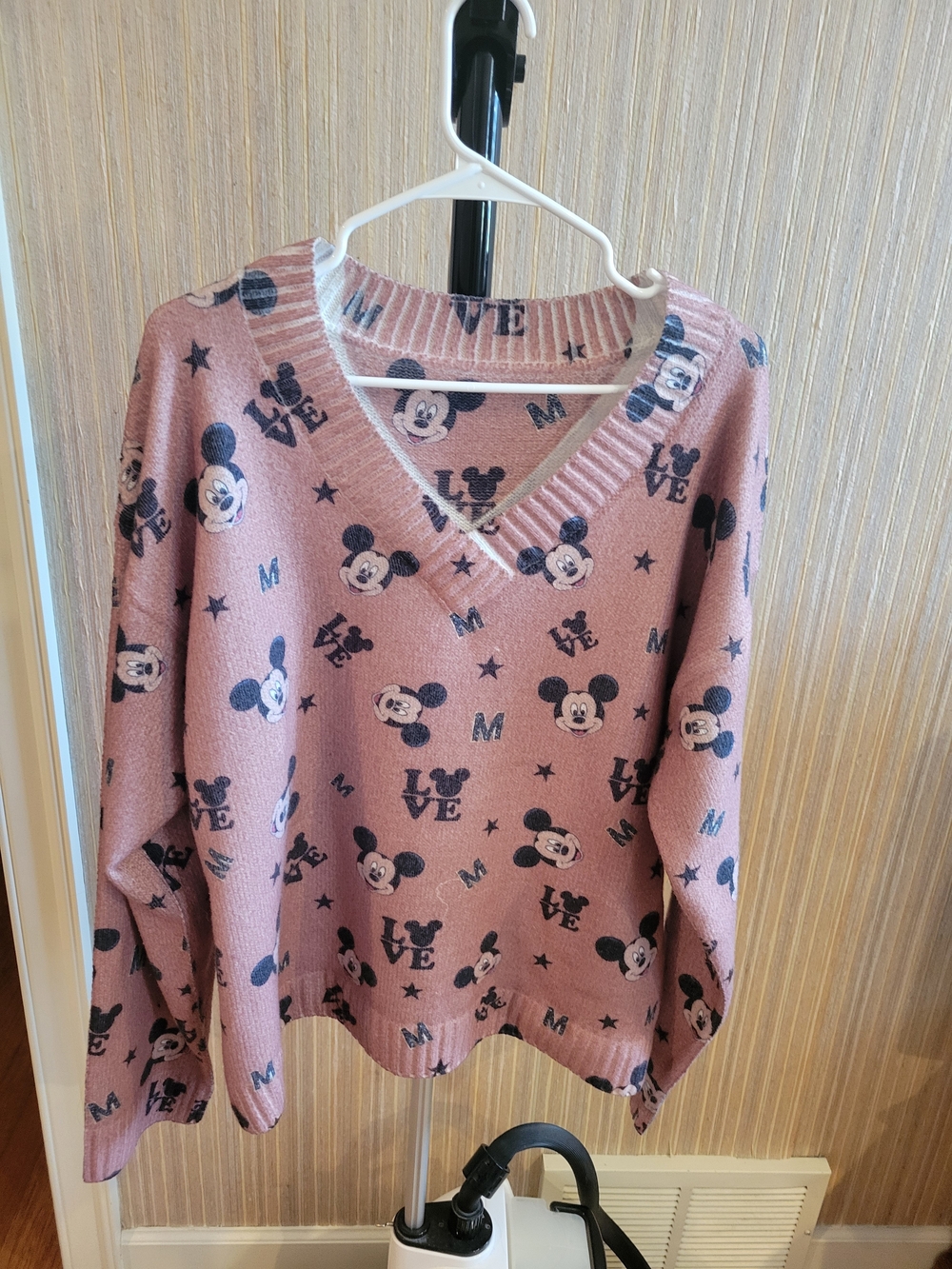 Mickey Mouse Pink/ Mauve Retro Style V-Neck Graphic Sweater XL